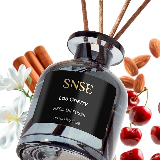 SNSE Los Cherry Perfumed Reed Diffuser Set - Premium Reed Diffusers for Home with Diffuser Reeds, Luxurious Gift Aroma, Sophisticated Scent, Ideal for Relaxation, Elegant Home Fragrance