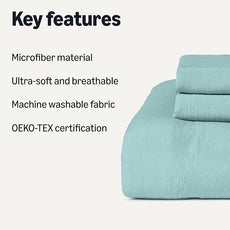 Amazon Basics Brushed Microfiber Comforter Set, Extra Soft with Natural Texture, 3-Piece, Queen/Full, Blue