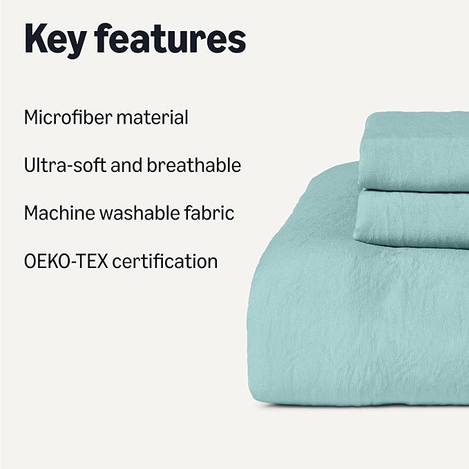 Amazon Basics Brushed Microfiber Comforter Set, Extra Soft with Natural Texture, 3-Piece, Queen/Full, Blue