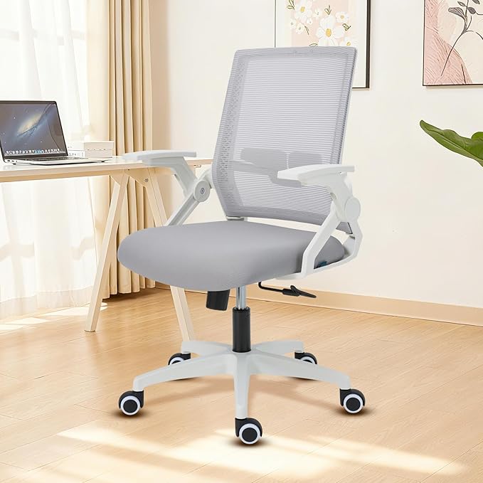 Your Perfect Home Office & Study Companion: Ergonomic Mesh Chair with Adjustable Lumbar, Flip-Up Arms & Tilt Lock - Modern Grey, 400lb Capacity, Durable & Comfortable