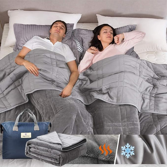 King Size Weighted Blanket 45lb(88 inch x104 inch , Double-Sided), Warm Short Plush and Cool Tencel Fabric Reversible Weighted Blanket for All Season Use, King Size for Couple - Carry Bag Included