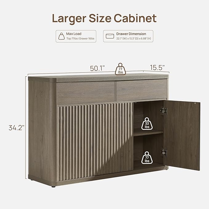 SICOTAS Buffet Cabinet with Storage - Storage Cabinet Sideboard with Doors & Shelves Accent Credenza Buffet Table with 4 Drawer Buffets & Sideboards for Living Room Dining Room Kitchen Entryway Office