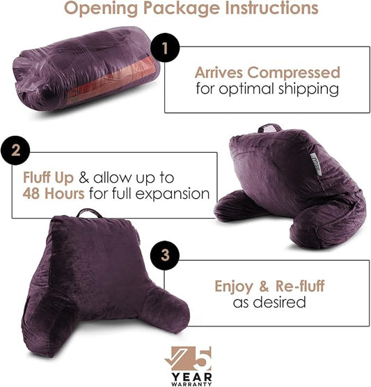 Nestl Reading Pillow with Shredded Memory Foam, Designed for Sitting Up in Bed and Couch, Back and Arms Adjustable Support for Adult & Teens Backrest Pillows for Reading, with Washable Cover Purple