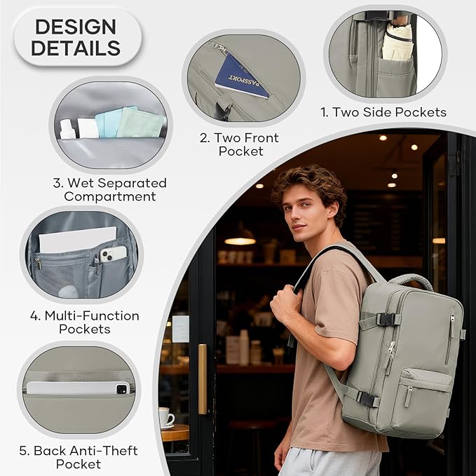 Vacuum Compression Backpack, Travel Vacuum Backpack with Electric Vacpack Pump, Flight Approved Carry On Personal Item Suitcase Luggage for Men Women, Brown, Small