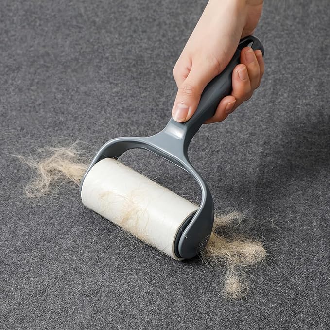 Lint Roller for Couch Furniture Dog Cat Bed Balliard Table Lint Remover for Pet Hair Ergonomic T Handle with 4 Extra Sticky Rolls (Navy Black)