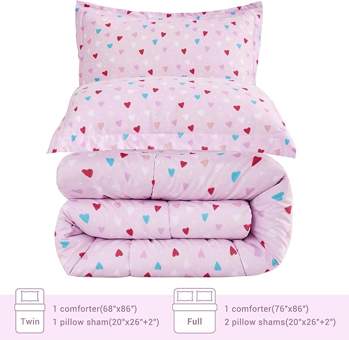 Viviland Kids Twin Bedding Sets for Girls, Soft Microfiber Twin Comforter Set, Purple Heart
