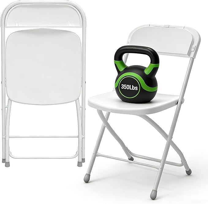 SHGJ&SOFT 2 Pack Folding Chairs, 350LBS Sturdy Metal Steel Frame Foldable Chairs, Heavy Duty Plastic Commercial Seating for Indoor, Outdoor, Party, Wedding, Patio, Office, Picnic(White, 2-Pack)