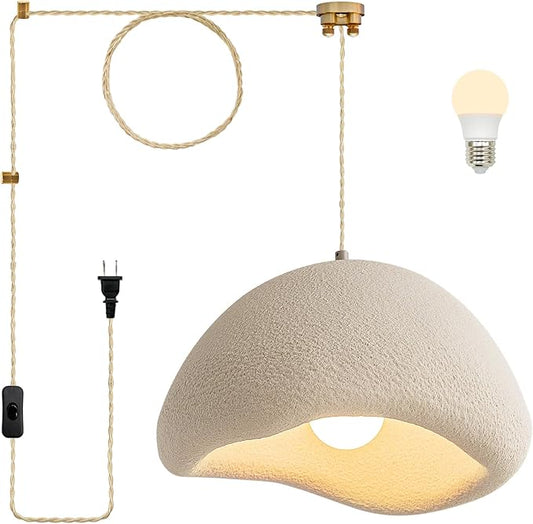 MODIVO 11.8in Wabi Sabi Pendant Light,Plug in Hanging Light Fixture Bulb Included,Japandi Decor Japanese Lamp for Kitchen,Living Room,Dining Room,Bedroom,Island White Chandelier