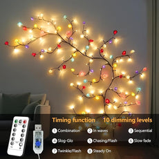 Macaroon Rose Blossom Enchanted Willow Vine Lights, 7.55FT 144LED 6 Color Blossom Tree Branch Lights for Wall, Remote Timer,8 Light Model,Bedroom Wall Doors Wedding, Christmas, USB Battery Box