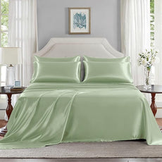 Satin Sheets Full Size - 6 Pieces Luxury Silky Soft Bed Sheets, Wrinkle-Free Sage Green Satin Silk Sheet Set with 1 Deep Pocket Fitted Sheet, 1 Flat Sheet, 4 Pillow Cases
