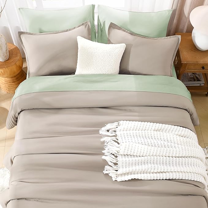 Litanika Comforter Set, Lightweight Solid Bedding Comforter Set, Fluffy Down Alternative Bed Set, Dark Oatmeal, Full