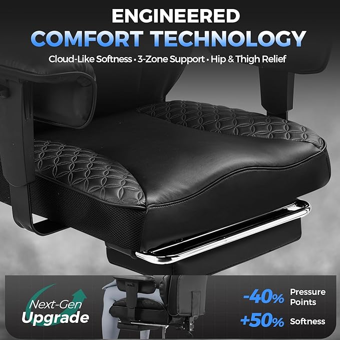 COMHOMA Big and Tall Office Chair 400LBS Heavy Duty Gaming Chair with Deluxe Embossing Leather High Back Wider Ergonomic Computer Chair with Foot Rest 150°Reclining Pocket Spring Lumbar Support