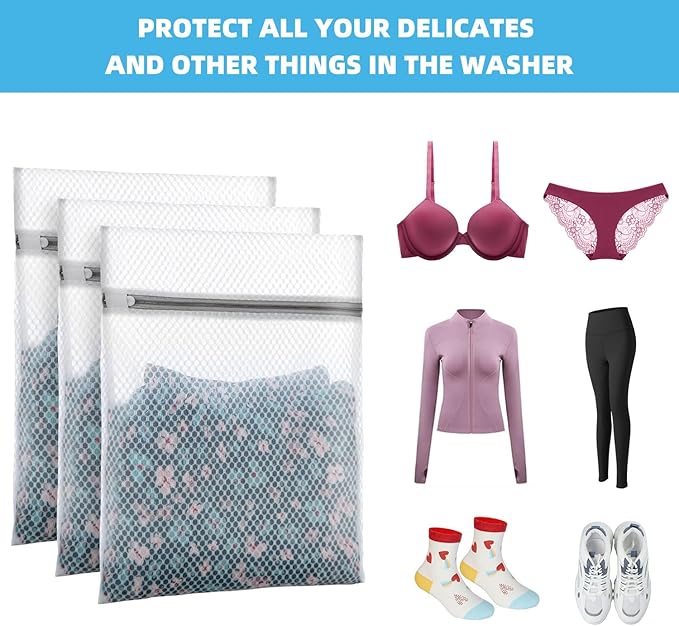 Honeycomb Mesh Laundry Bags for Delicates - 12x16 Inches Medium Washing Bags for Bras, Lingerie, Socks, Baby Clothes - Gentle Wash Protection with Zipper Closure (48)