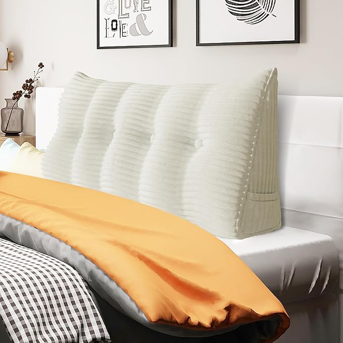 10 lbs Thickened Headboard Pillow Wedge Pillow Headboard Reading Pillow Bed for Comfortable Backrest Reading Triangular Pillow with Side Pocket Backrest Pillows for Sitting in Bed Full