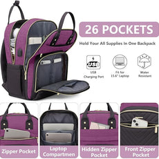 Laptop Backpack for Women Work Bag - 15.6 inch Travel Backpack with USB Charger Business Computer Backpacks for Work College Back pack for Teacher Casual Waterproof Bookbag for Nurses Purple