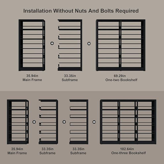 5-Tier Bookshelf, Black Bookcase with Adjustable Storage Shelves, Freestanding Bookcases and Bookshelves, Wide Bookshelf for Home Office, Living Room, Bed Room, Including Book Stopper (Black)