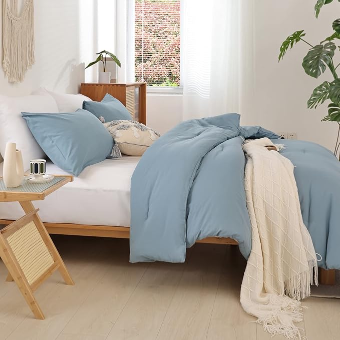 ROSGONIA California King Comforter Set Dusty Blue, 3pcs (1 Boho Cal King Comforter & 2 Pillowcases), All Season Bedding Bedspread Blanket Quilt