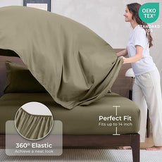 HEVUMYI Olive Green Twin Comforter Set - 5-Piece All Season Bed in a Bag Twin, Ultra Soft Bedding Set with Comforter, Flat Sheet, Fitted Sheet, Pillowcases, Pillow Shams, Olive Green
