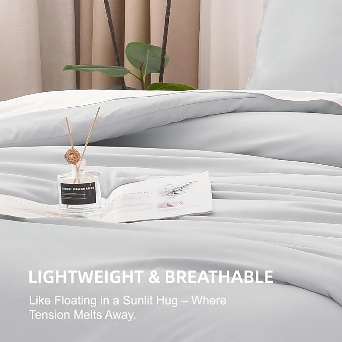 Litanika Comforter Set, Lightweight Solid Bedding Comforter Set, Fluffy Down Alternative Bed Set, Light Grey, Super King Plus