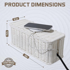Cable Management Box, Handmade Rattan Cable Organizer, 2 Open Slots Cords Hider Box, Under Desk Cord Organizer for Computer Router USB Hub & Power Strip, Patent Pending, 13