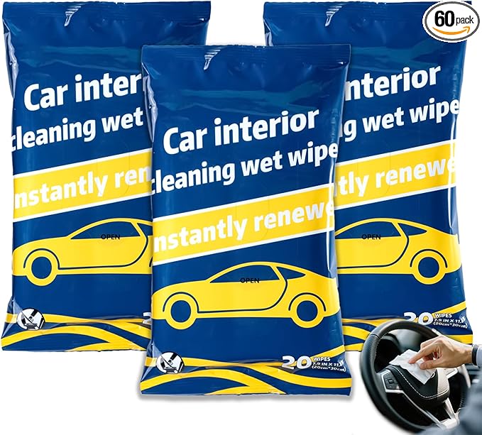 Car Interior Cleaning Wipes, 60 Count, Dashboard and Leather Surface Cleaner, Streak-Free Formula