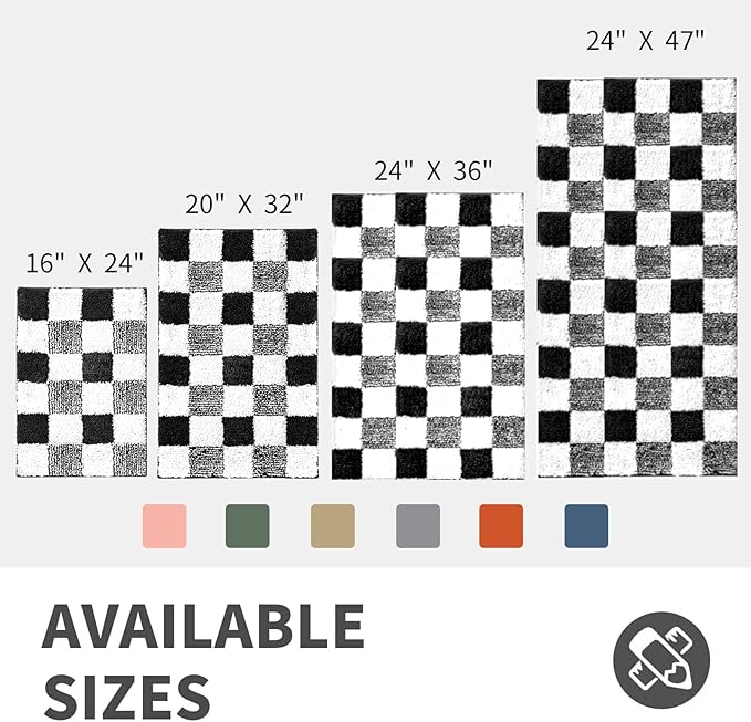 CozeCube Bath mats for Bathroom Non Slip, Fluffy Absorbent Microfiber Bath mat Washable, Aesthetic Bathroom Rugs, Cute Jet Black Checkered Bath mat, Jet Black, 32" x 20"
