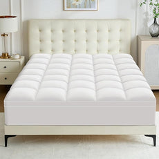 King Mattress Topper - Extra Thick Mattress Pad Cover - Pillow Top with Soft Breathable Spiral Fiber Filling, 8-21 Inch Deep Pocket, Cooling, White