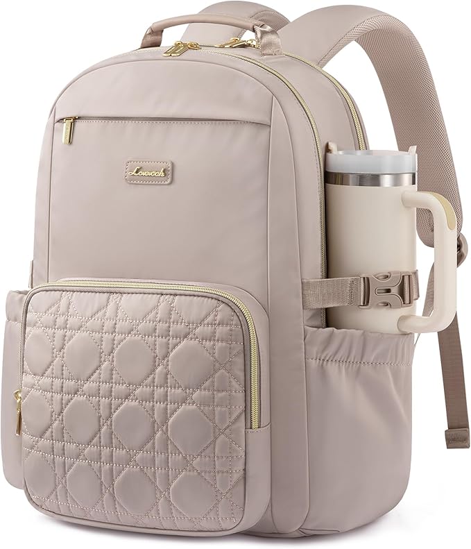 LOVEVOOK Laptop Backpack for Women with Pouch Pocket for Large Capacity Cup,18 Inch Teacher Nurse College Work Backpack Purse,Waterproof Laptop Bag Computer Back Pack for Travel, Nude+Wicker pattern