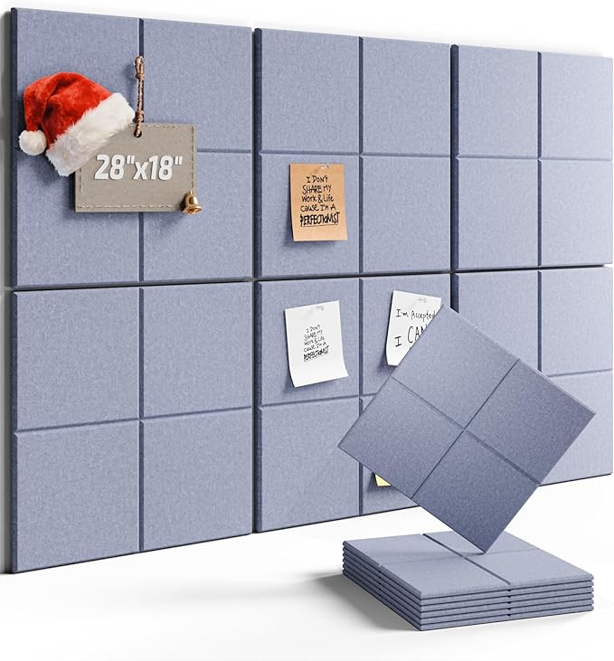 Felt Bulletin Board Tiles -28"x18" Cork Board Alternative for Office Decor, Push Pin Board Wall Organizer 6-Pack-Soft Periwinkle