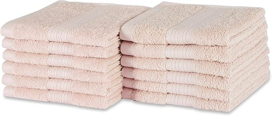 Amazon Basics Fade-Resistant 100% Cotton Washcloth, 12 Pack, 12"x12", Blush Pink