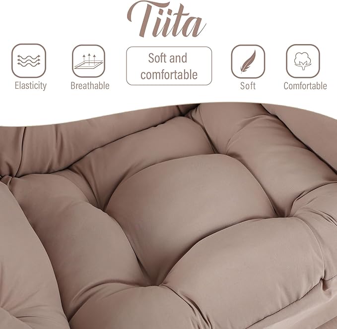 Tiita Lazy Chair with Ottoman, Modern Large Accent Lounge Armchair, Comfy Leisure Sofa Reading Chair with Footrest for Bedroom, Living Room, Dorm Rooms, Garden and Courtyard, Khaki