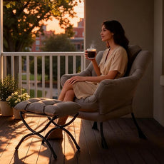 Tiita Lazy Chair with Ottoman, Modern Large Accent Lounge Armchair, Comfy Leisure Sofa Reading Chair with Footrest for Bedroom, Living Room, Dorm Rooms, Garden and Courtyard, Khaki