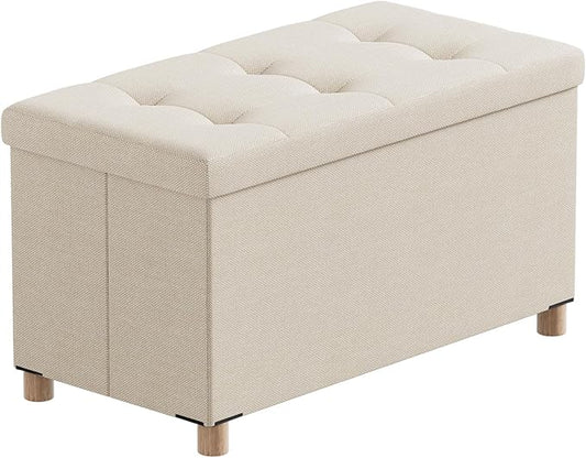 BRIAN & DANY 30 Inches Folding Storage Ottoman Bench, Ottoman with Storage Bench for Bedroom, Living Room, Entryway, Foot Rest with Legs, Beige