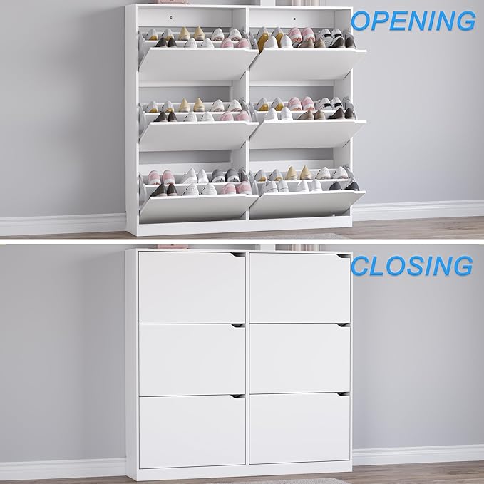 Shoe Cabinet with 6 Flip Drawers, Slim Narrow Shoe Storage Cabinet, Freestanding Shoe Organizer for Entryway, Hallway, Foyer