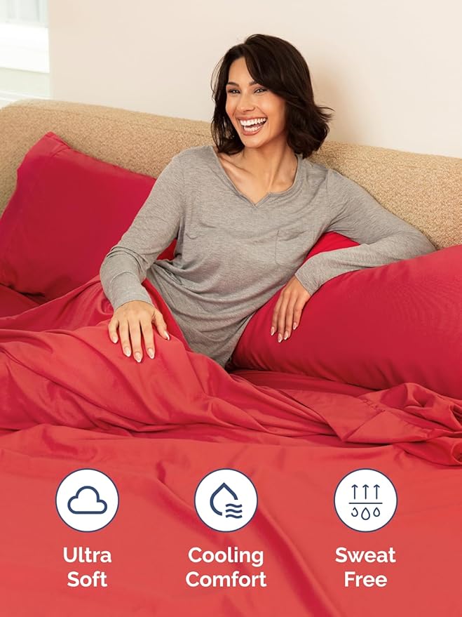 Extra Deep Pocket Queen Sheet Set - 4 Piece Breathable & Cooling Bed Sheets - Hotel Luxury Sheet Set - Ultra Soft, Wrinkle Free and Comfy - Easily Fits Extra Deep Mattresses - Deep Pocket Red Sheets