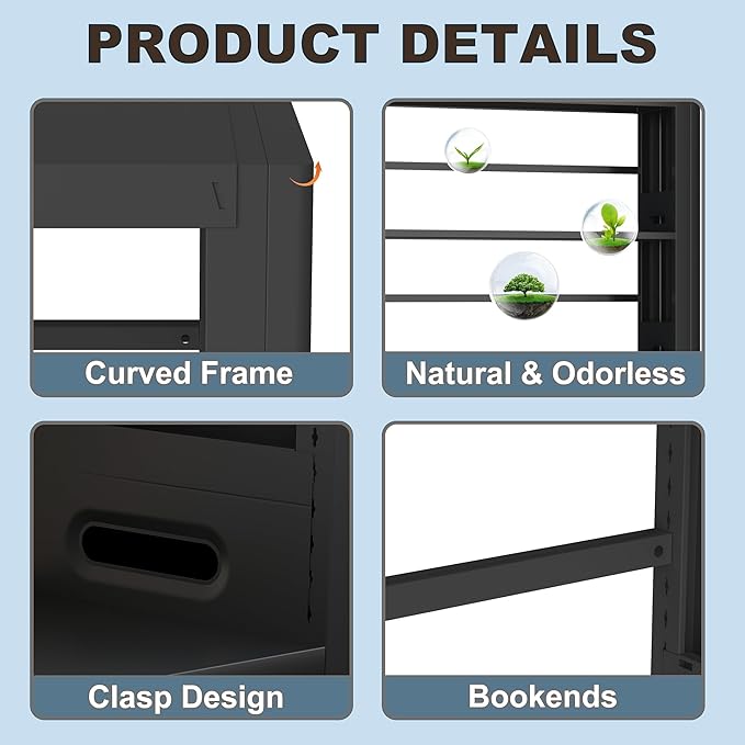 Metal Bookshelf, 5 Tier Bookshelf with Adjustable Shelves, Black Bookcase, Heavy Duty 69” Tall Bookcase, Large Book Case Book Shelf for Bedroom, Living Room, Office, Library