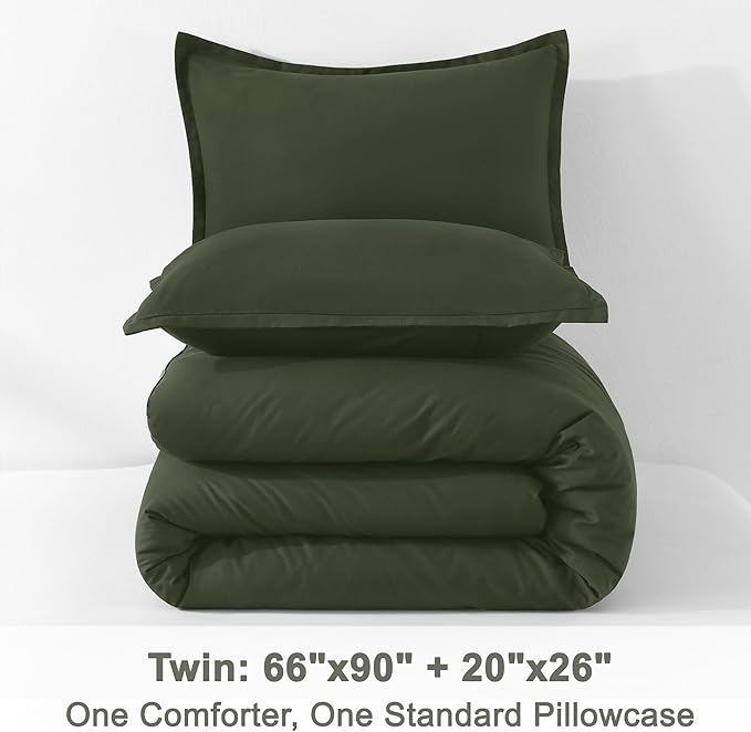 Litanika Comforter Set, Lightweight Solid Bedding Comforter Set, Fluffy Down Alternative Bed Set, Dark Olive Green, Twin/Twin XL