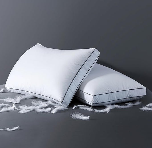 ELNIDO QUEEN Goose Feather Down Pillows Queen Size Set of 2，Luxury Hotel Collection Bed Pillows for Sleeping， Down Surrounded Pillows 2 Pack, Soft ＆ Fluffy for Side, Back Sleepers 20x30 in