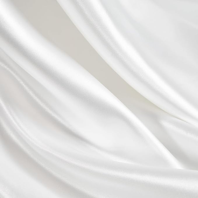 Satin Sheets Queen Size - 4 Pieces Luxury Silky Soft Bed Sheets, Wrinkle-Free White Satin Silk Sheet Set with 1 Deep Pocket Fitted Sheet, 1 Flat Sheet, 2 Pillow Cases