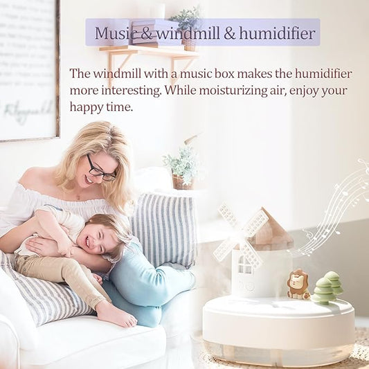 Humidifier for Bedroom,Portable Humidifier,Baby humidifier with rotating windmill and music box,double spray nozzles,two spray modes and Ambient Light,suitable for children,bedroom and office
