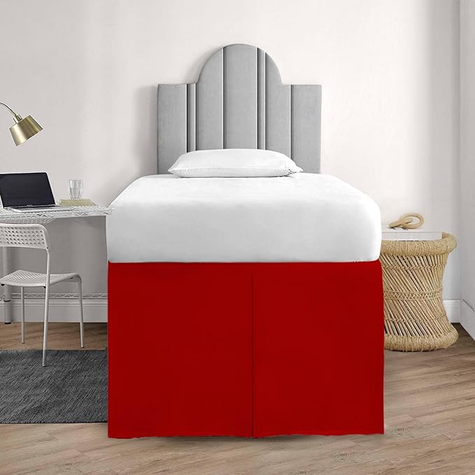 600TC -Dorm Bed Skirt - Split Corner Tailored Dorm Sized Bed Skirt - Dorm Room Essentials - Dorm Bed Skirt 100% Egyptian Cotton - Dorm Décor Bed Skirt Twin XL - 48" Drop (Red, Solid)