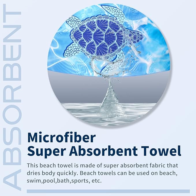 TwoYek Microfiber Thin Beach Towel Lightweight Oversized 71x32 Extra Large Sand Free Towels Quick Dry for Travel Pool Camping Sports Beach Accessories Vacation Essential Gift Turtle