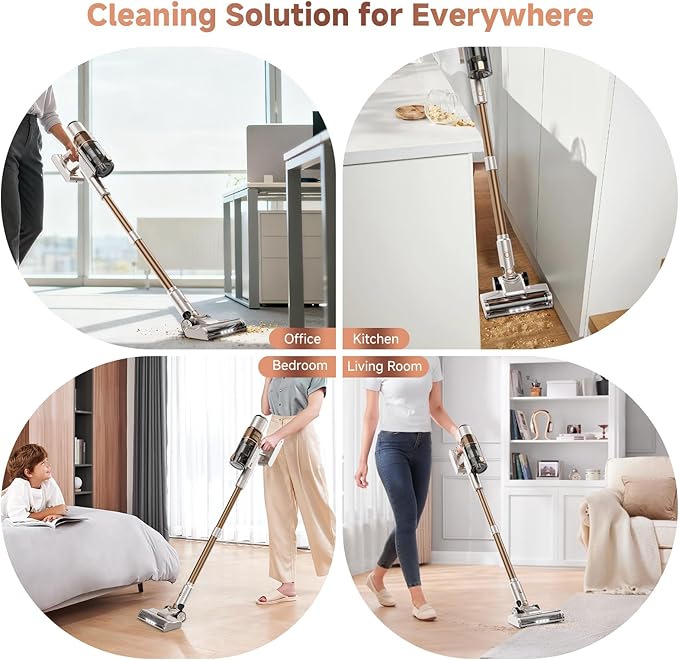 Cordless Vacuum Cleaner, 550W/45KPA Powerful Suction Cordless Stick Vacuum Cleaners for Home, Anti-Tangle Brush, Lightweight, 6-IN-1 Rechargeable Vacuum for Pet Hair/Carpet/Hard Floor(Off-White)