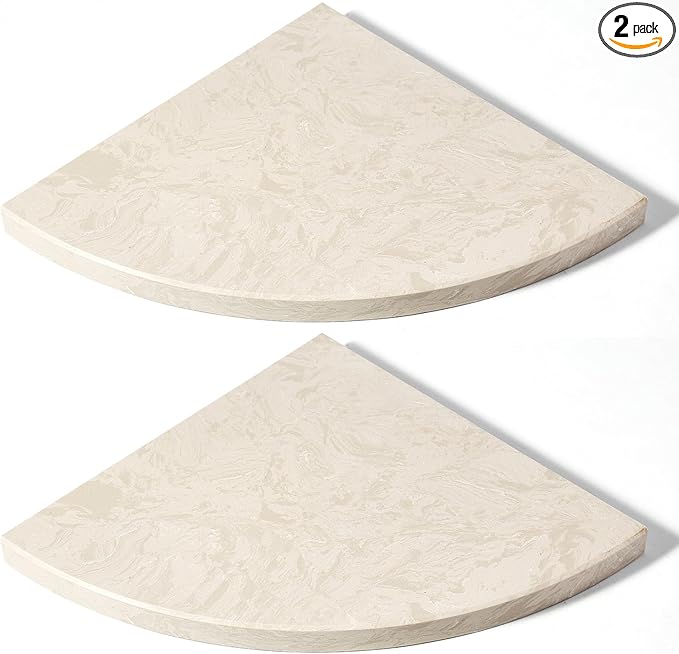 Koville Italian Natural Marble Corner Shelf, 2 Pcs Wall Mounted Marble Bathroom Corner Shelves Organizers, Polished Stone Corner Shower Caddy, No Drilling Adhesive Shower Caddies - Khaki Rose