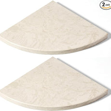 Koville Italian Natural Marble Corner Shelf, 2 Pcs Wall Mounted Marble Bathroom Corner Shelves Organizers, Polished Stone Corner Shower Caddy, No Drilling Adhesive Shower Caddies - Khaki Rose