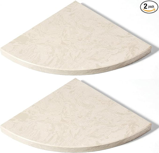 Koville Italian Natural Marble Corner Shelf, 2 Pcs Wall Mounted Marble Bathroom Corner Shelves Organizers, Polished Stone Corner Shower Caddy, No Drilling Adhesive Shower Caddies - Khaki Rose