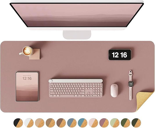 YSAGi Double-Sided Desk Pad, 35.4"x17" Leather Desk Mat, Eco Cork Desk Pad Protector,Large Mouse Pad,Waterproof Desk Blotter for Office/Home (Pale Mauve/Cork)