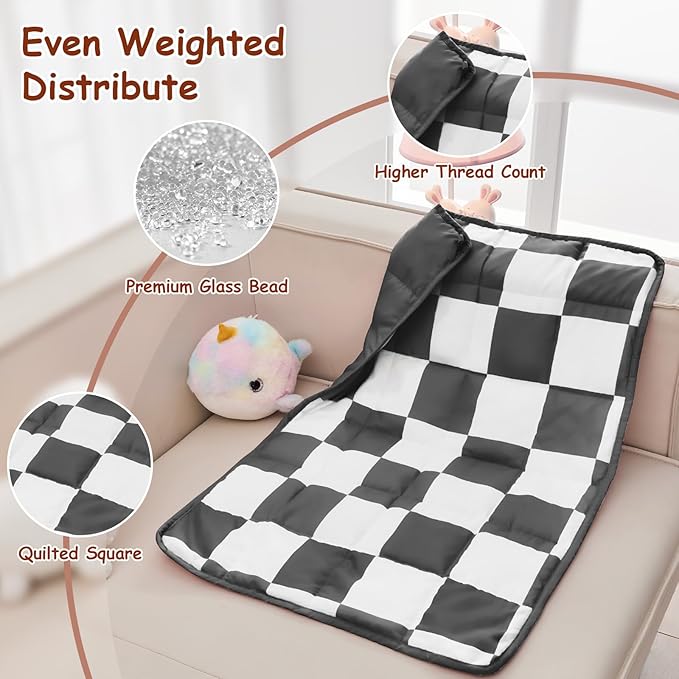 yescool Black Checkered Weighted Lap Pad 2 Pounds Cooling Weighted Lap Blanket, Plaid Small Weighted Blanket, Weighted Throw Blankets Gift for Travel Indoor Outdoor, 20"x30"