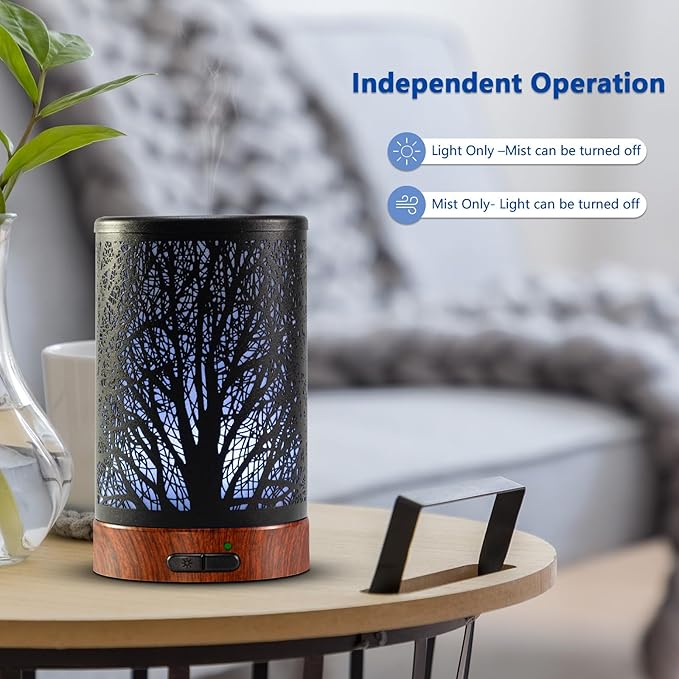 EQUSUPRO Essential Oil Diffuser 150ml Black Metal Aromatherapy Oil Diffuser Ultrasonic Cool Mist Diffuser with Auto Shut-Off Protection,7 Colors Changed LED for Home Office SPA Yoga