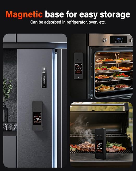 Bluetooth Wireless Meat Thermometer with App, Touch Screen, Audible Alarm, 2 Probes, 800ft Range & Rechargeable Base, Kitchen Food Thermometer for Cooking, BBQ, Smoker | Stocking Stuffers for Men